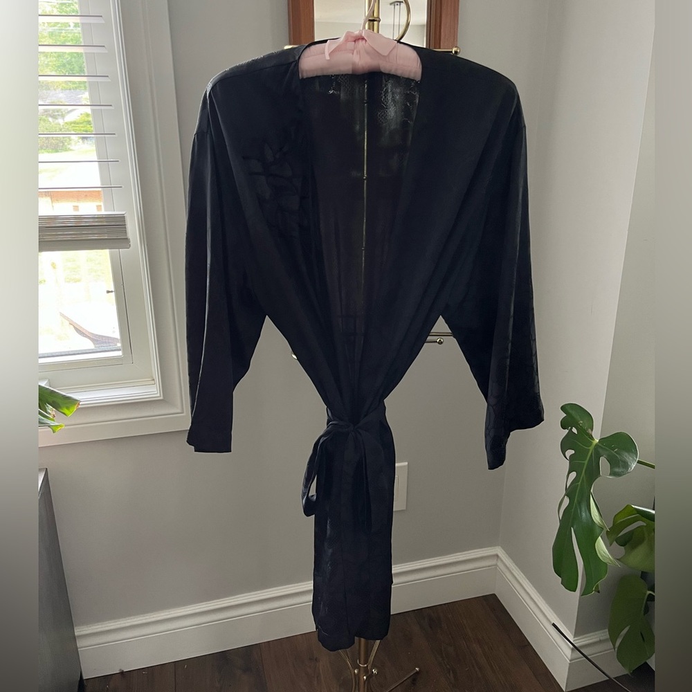 Elegant Black Brocade Women's Robe